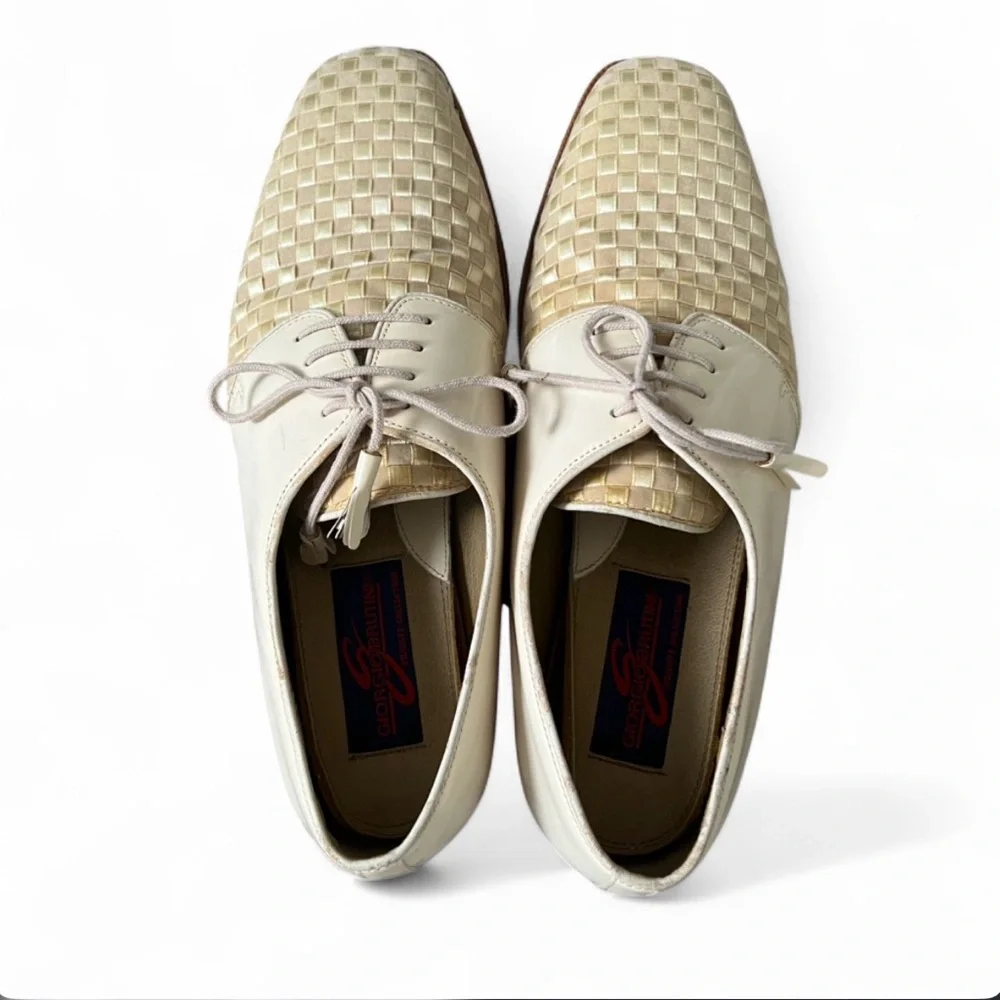 Men’s Vero‎ Cuoio Woven Leather Oxford Shoes Size 10 Cream Lace Up
